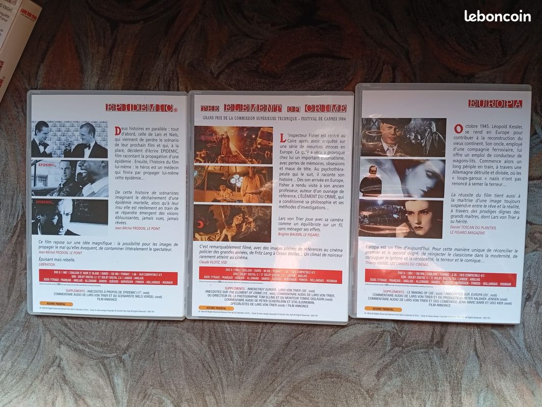 RARE : Coffret 3 DVD pour adultes - The Europe Trilogy - Lars Von Trier / The Element of Crime + Epidemic + Europa (image 5)