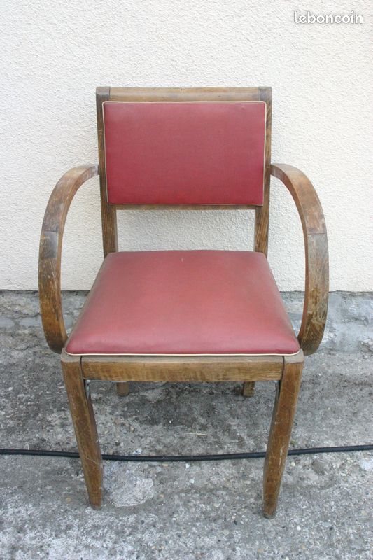 2 chaises fauteuil ancien cuir rouge (image 1)