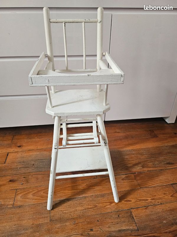 Ancienne Chaise Haute De Poupée Vintage Pliable - Jouet Enfant Avec Boulier Intégré