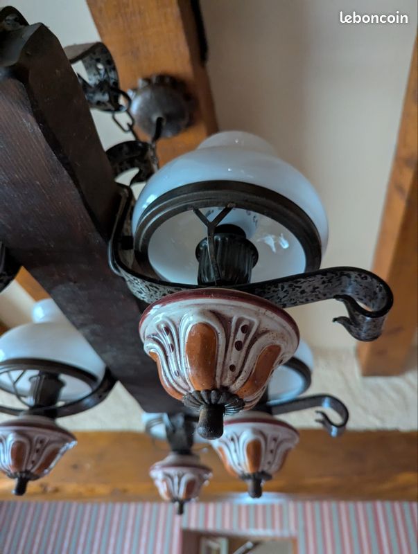 Lustre bois et céramique vintage (image 4)
