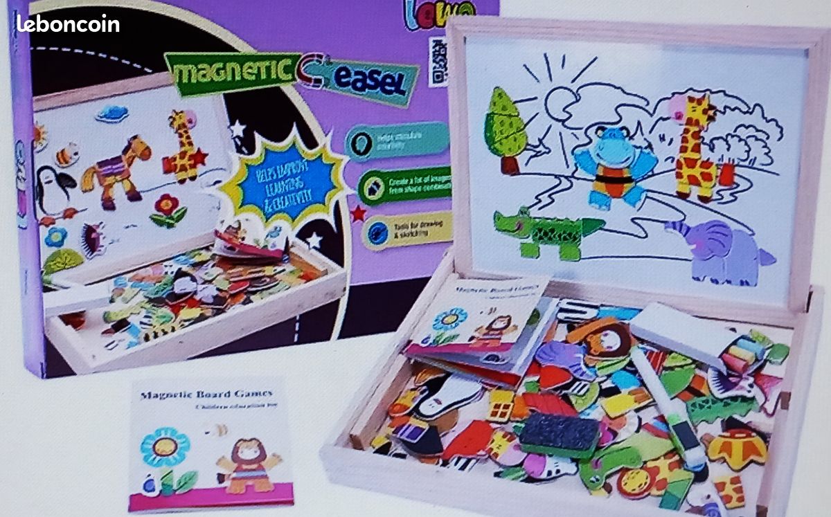 Jouet éducatif double face avec chevalet magnétique en bois (image 2)