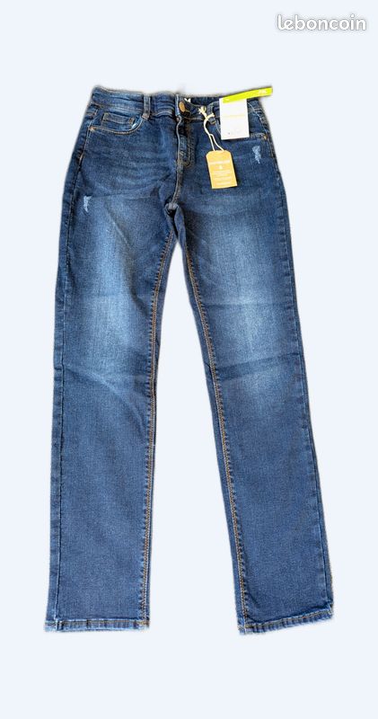 VERTBAUDET Jean Large MorphologiK Fille – Taille Haute Ajustable – Tour De Hanches Fin – Denim 100% Coton