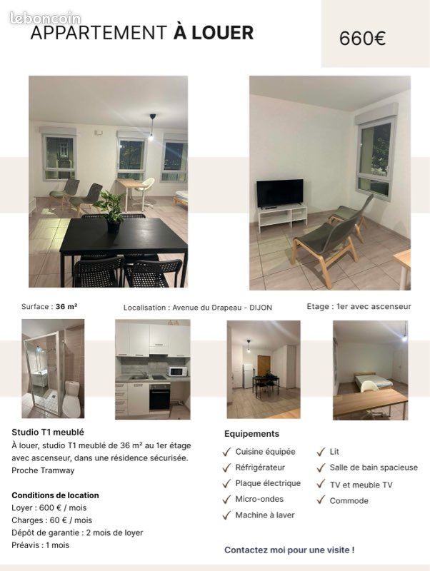 Appartement 1 pièce 36 m² · à Dijon · 36 m² · 660 €