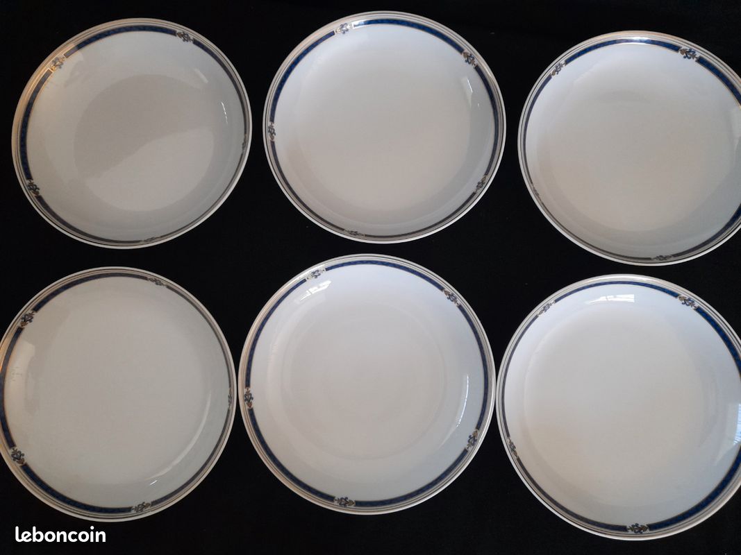 6 Assiettes creuses porcelaine de Limoges Médard de Noblat Cantani bleu (image 2)