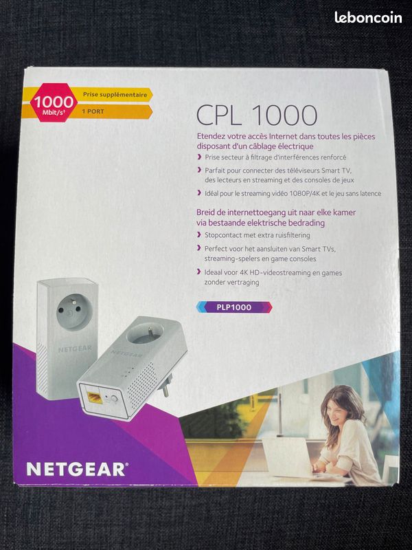 Adaptateur CPL Netgear PLP1000 - 1000 Mbps, Prise Gigogne, Idéal Pour Fibre
