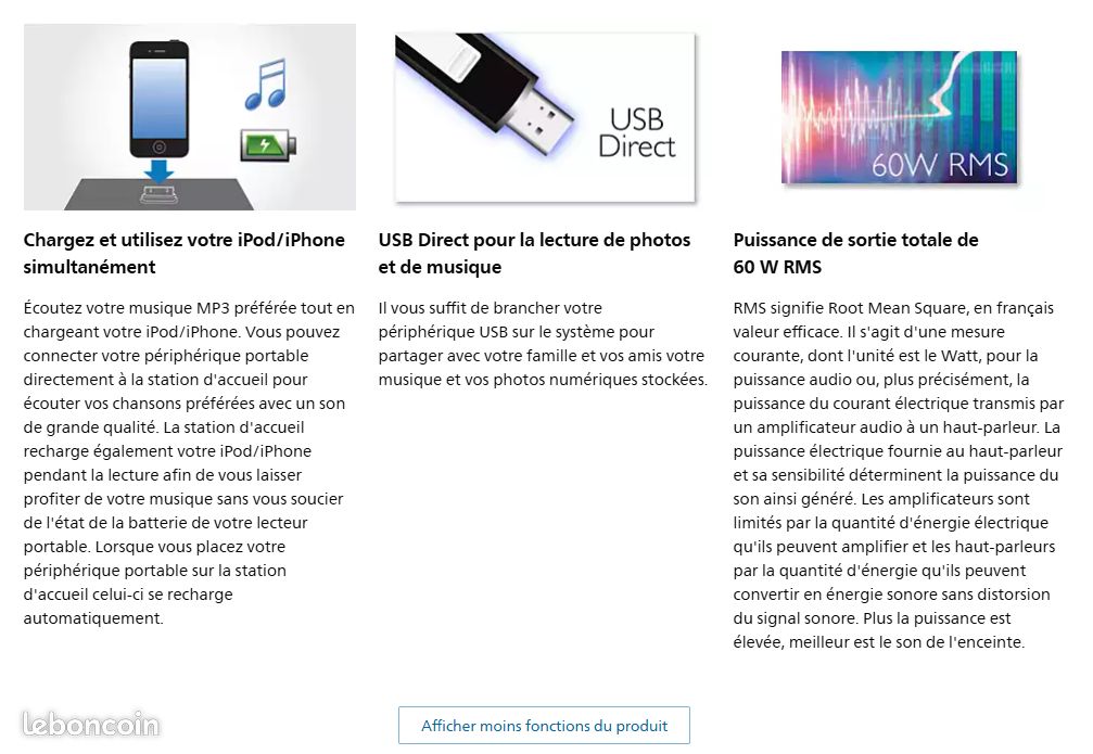⭐ Mini chaine hifi 2x 30w PHILIPS DCD 322 ( DCD322/12 ) Tout-en-1 compact avec Ampli / CD / DVD / Tuner / USB / Dock Apple + Paire enceintes 2 voies (image 9)