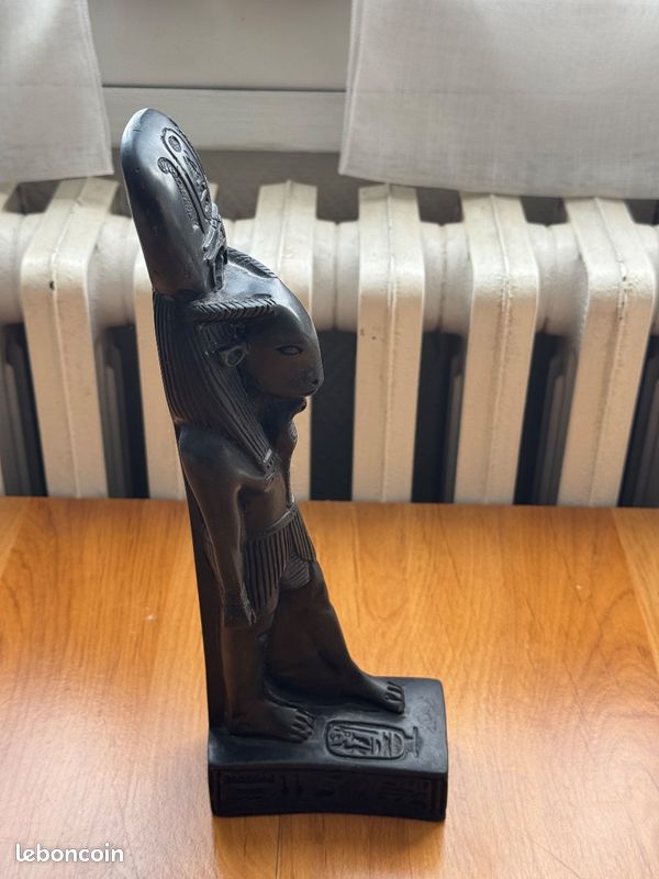 Statue egyptienne dieu Khnoum hieroglyphes authentique pierre noire collection (image 8)
