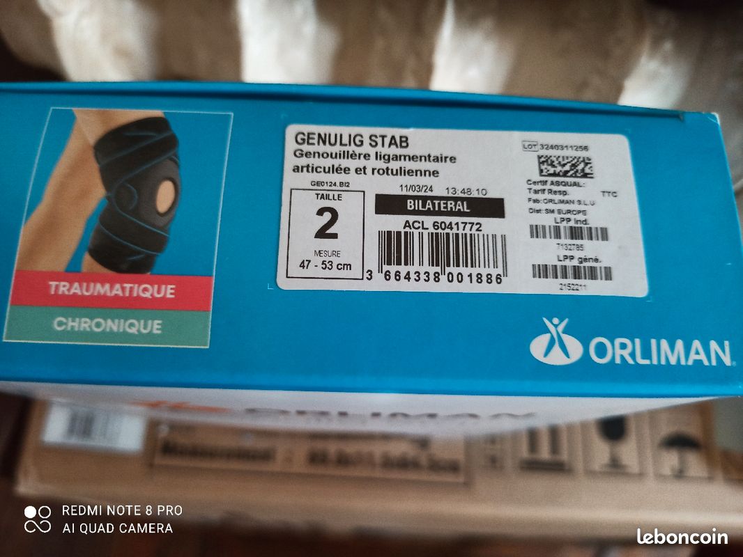 Genouillère Ligamentaire ORLIMAN Genulig Stab Taille 1 - Orthopédie Articulée Unisexe Neuve