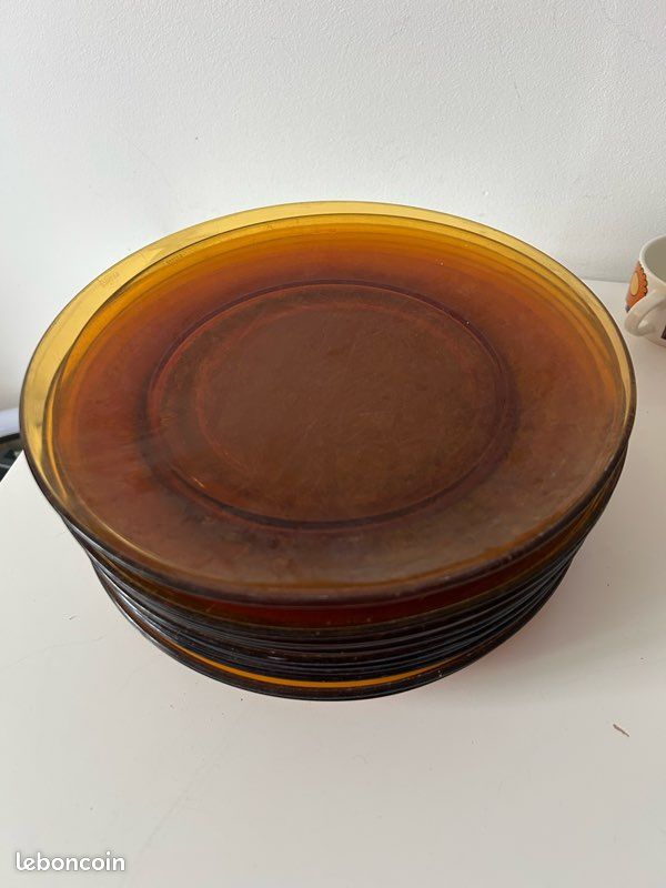Lot 12 assiettes plates ambrée arcoroc (image 2)