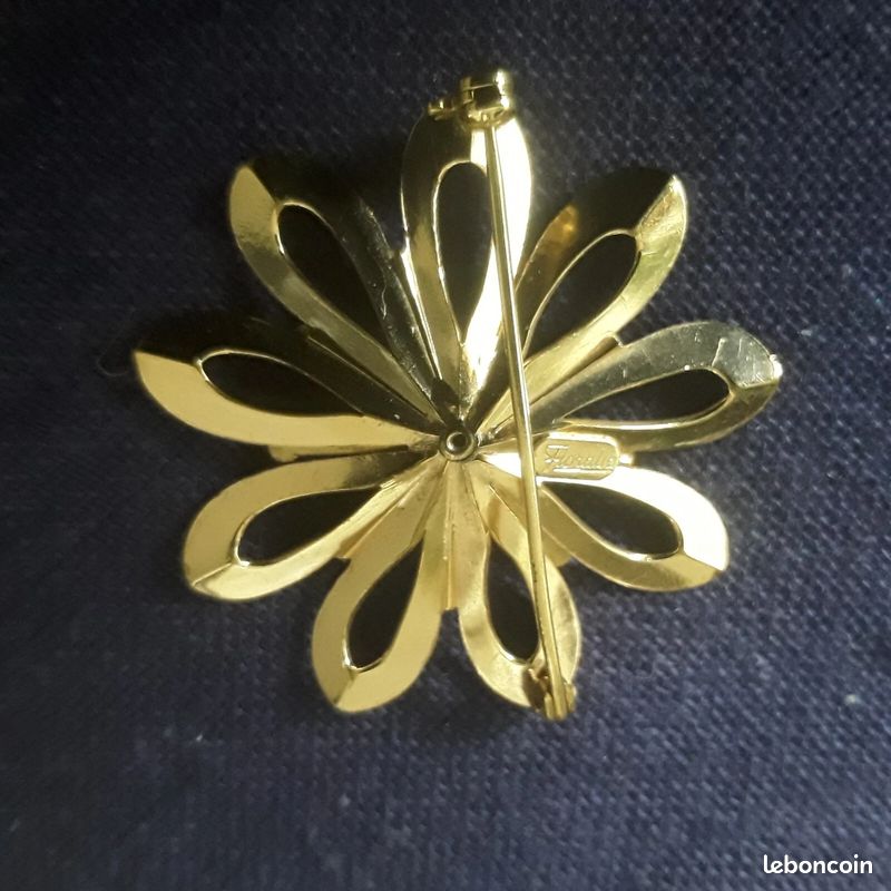 Deux Broches Vintage FX Motif Fleurs Doré - Très Bon état, Métal, Occasion Porté