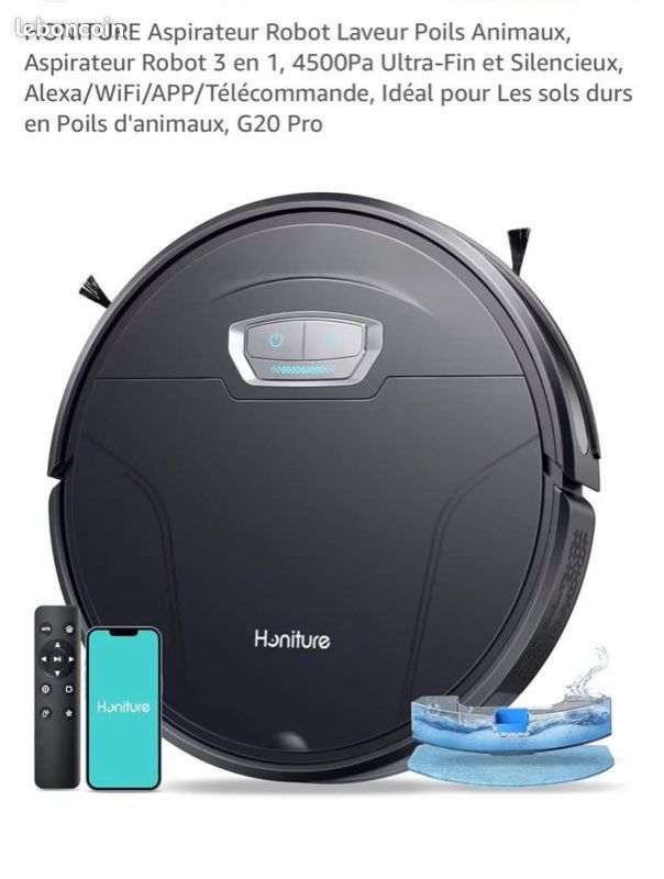 HONITURE Aspirateur Robot Laveur Poils Animaux, Aspirateur Robot 3 en 1 (image 1)