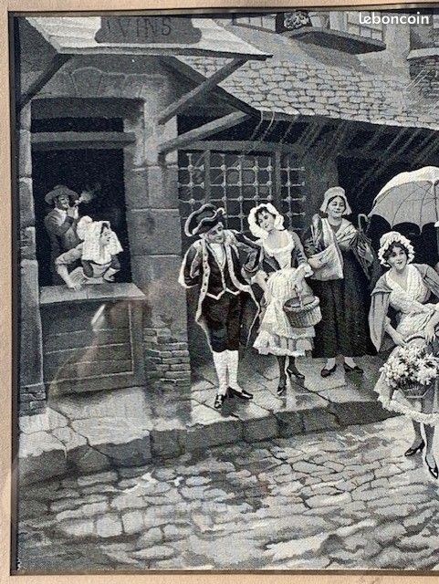 Tableau Ancien En Soie Tissée - Vierge à L'Enfant Par Neyret Frères Saint-Étienne - XIXème Siècle