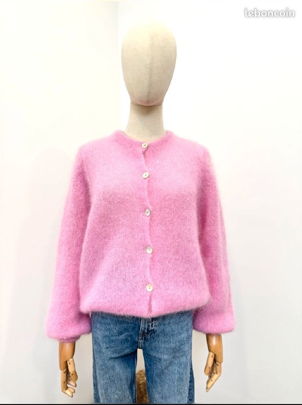 Rose Bonbon Gilet Mohair Rose Rose Carmine Gilet Court Tie And Dye