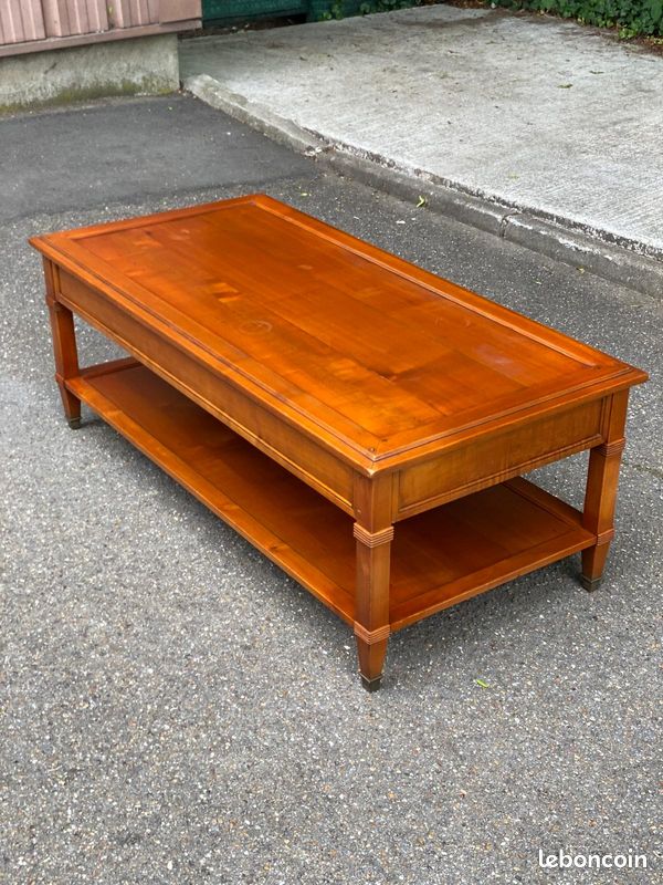 Table basse directoire en merisier massif des années 50 145x60cm (image 1)