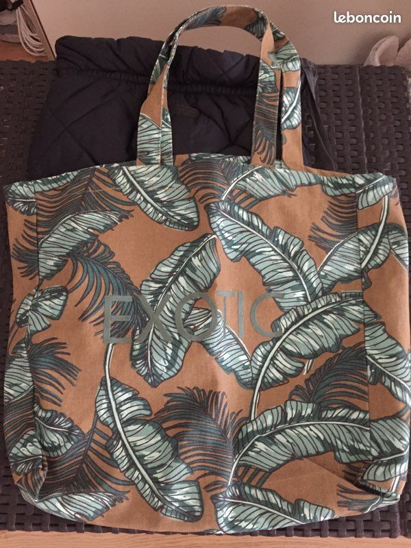 Sac à bandoulière coton bio vert motifs Exotic 42x37 cm marque