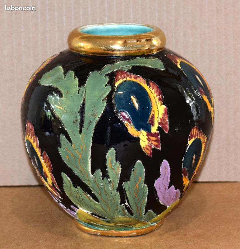 Vase en faïence de MONACO signé KERINA - décor de poissons (image 2)