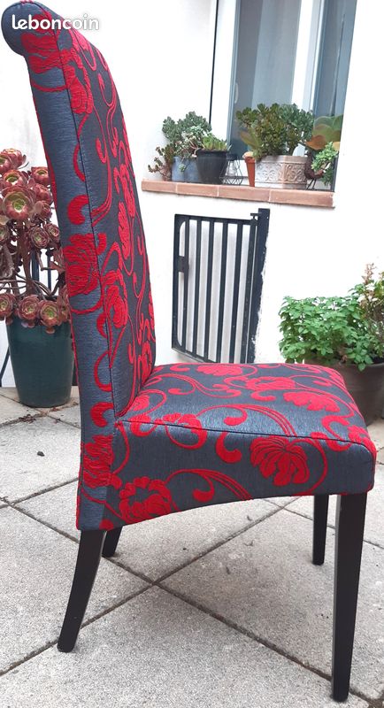 Chaise tissu velours jacquard gris rouge (image 3)