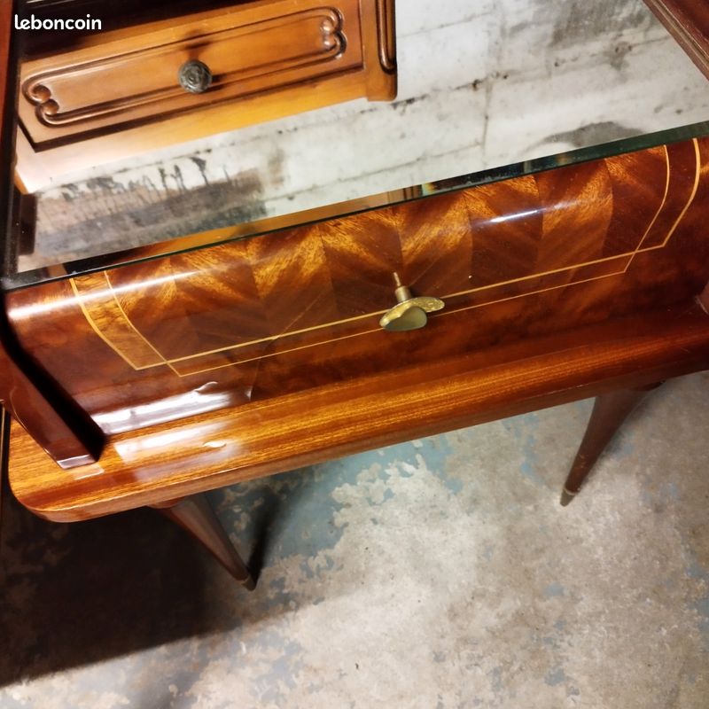 Magnifique chevet ou bout de canapé année 60 en bois de rose et marqueterie,4 pieds compas (image 5)