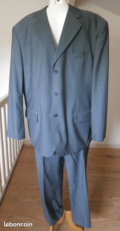 Costume homme gris clair à rayures taille XXL (veste taille 60 et pantalon taille 52) en très bon état n°1140 (image 2)
