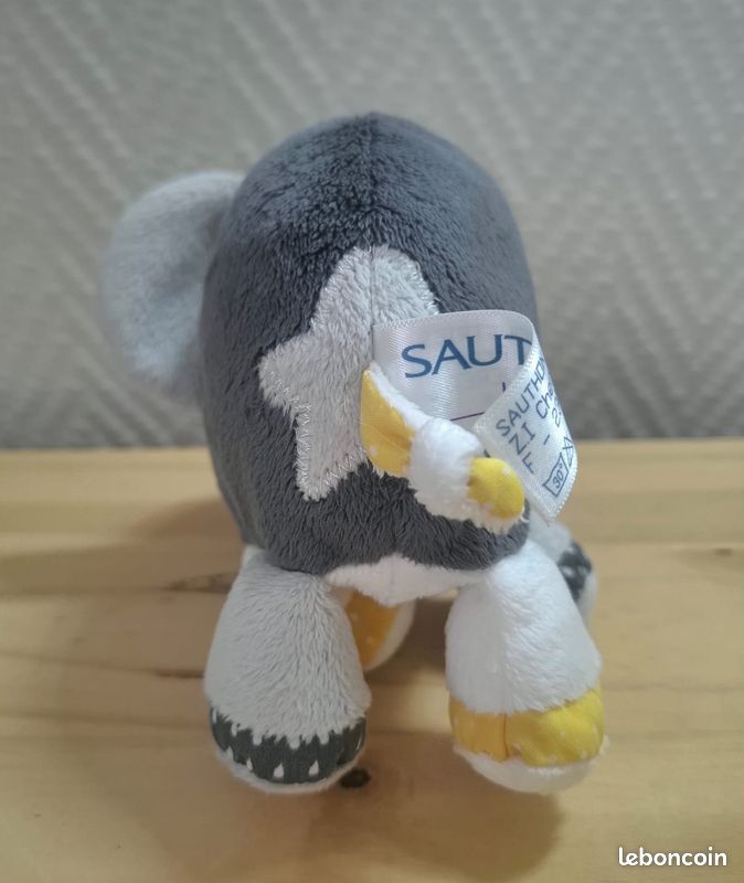 Doudou petit modèle éléphant gris marron jaune Babyfan Sauthon baby deco (image 4)