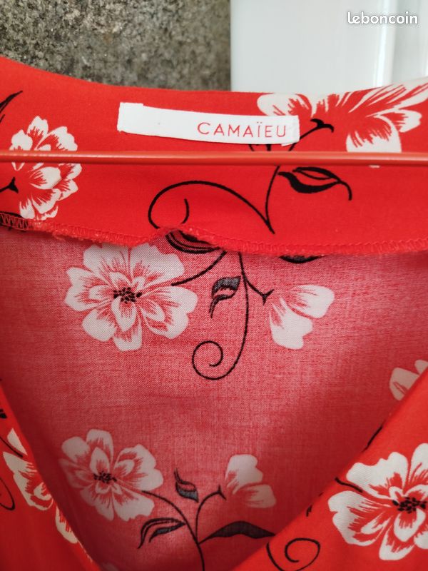 Robe rouge et fleurs blanches T40, Camaieu, longue Vêtements