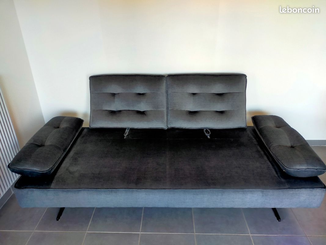 Canapé modulable neuf en velours gris bleuté (image 4)