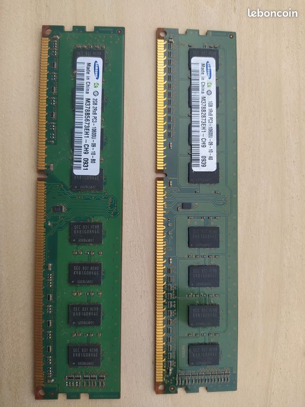 Barrette de mémoire 2Go et 1Go Samsung 2Rx8 PC3 10600U (image 1)