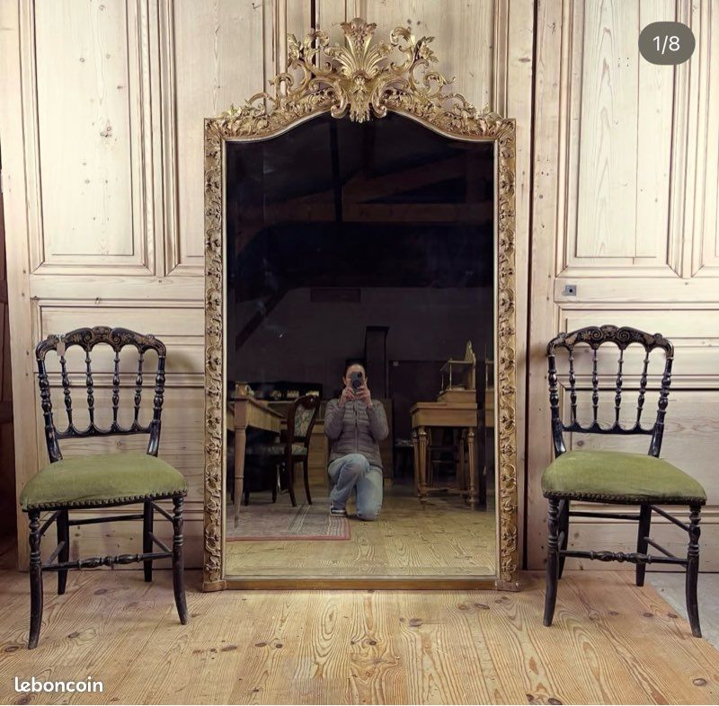 Grand miroir doré ancien style Louis XV époque 19 eme (image 1)