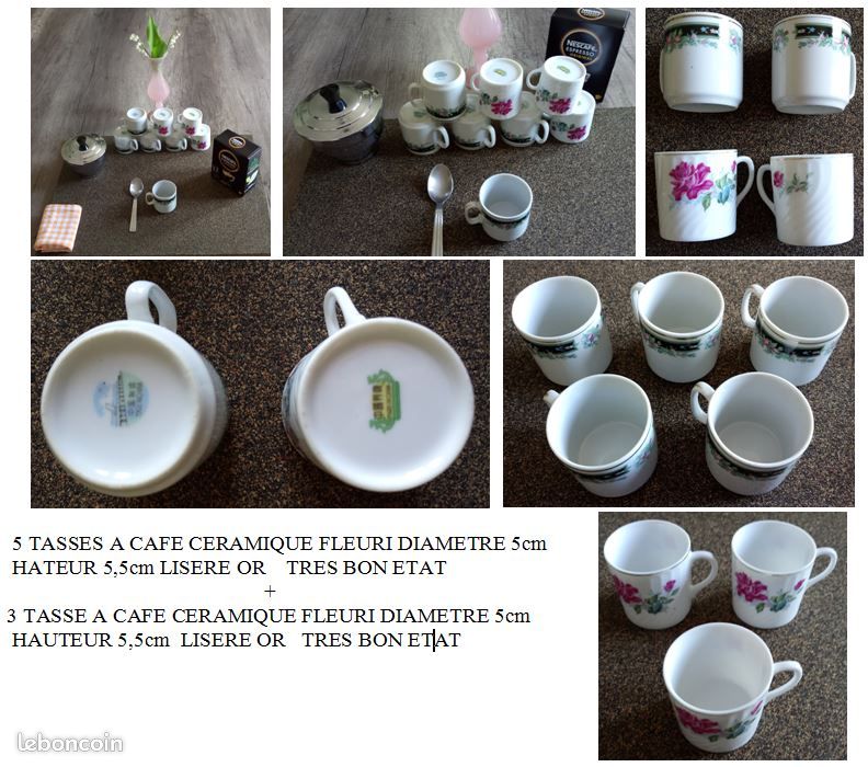 8 tasses a café en céramique fleuri (image 1)