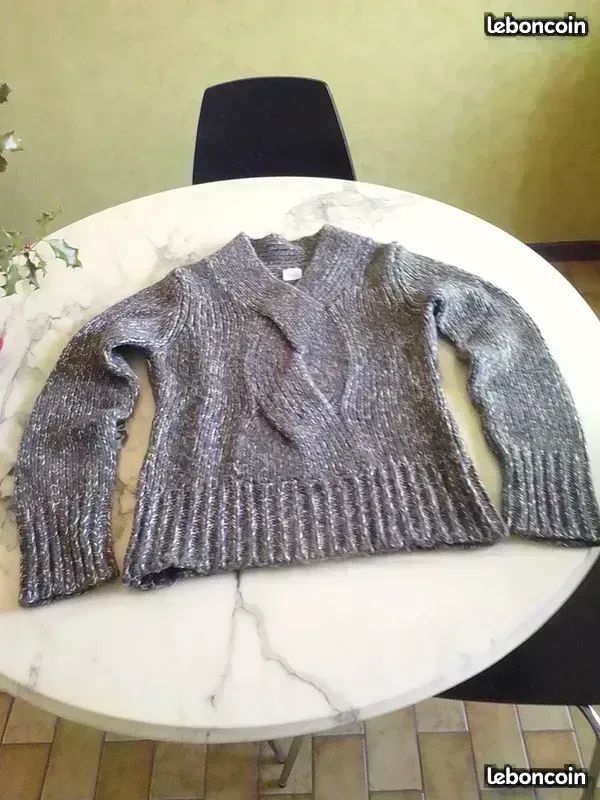 Pull Camaïeu Mohair Gris Taille 4 (38/40/42) - Col V, Occasion Très Bon état