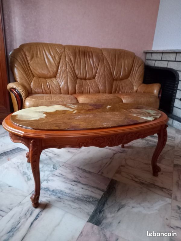 Table bois massif et marbre (image 1)