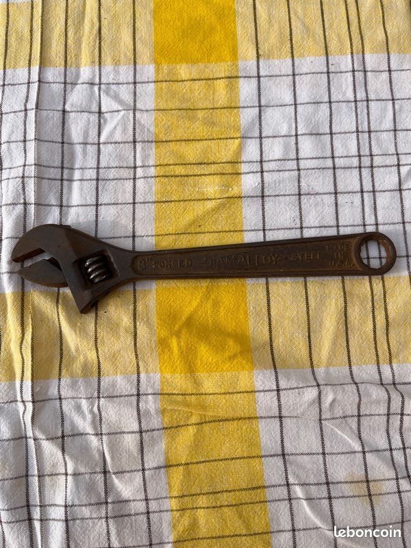 Ancienne Clé à Molette Française - Outil Main Métal, Bricolage Vintage, 23 Cm