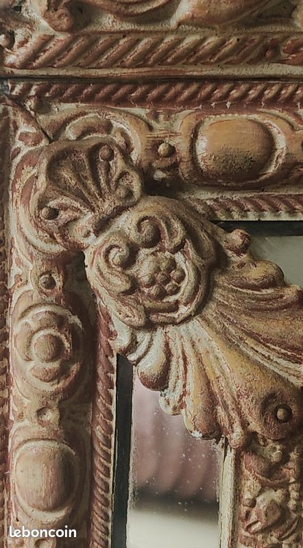 Miroir Biseauté à Parecloses style Napoléon III, à 5 glaces, XIXème. En laiton repoussé sur support en bois. Stylé Victorien/Baroque, Rocici, Shabby-chic - Dim 55 x 32,5 cm (image 14)