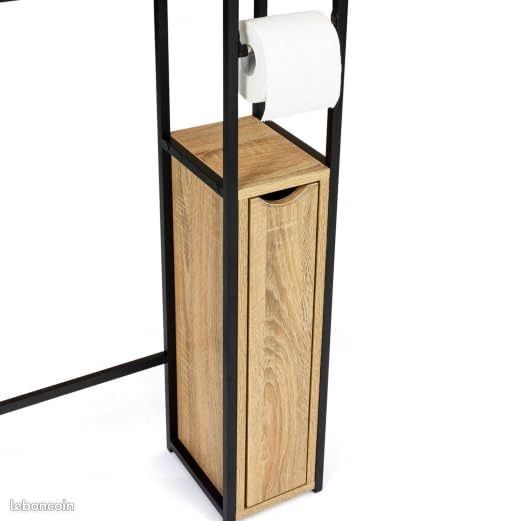 Meuble WC 3 en 1 avec armoires de rangement design industriel (image 3)