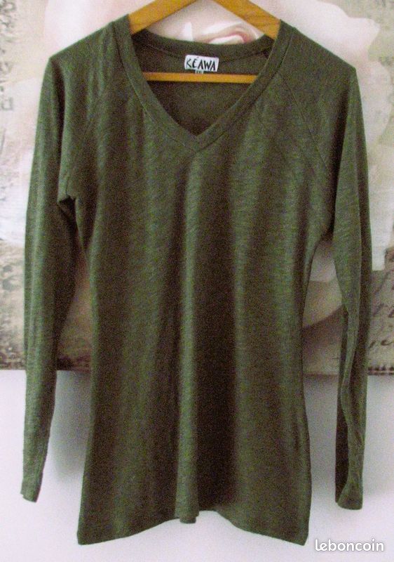 Pull fin femme vert kaki manches longues taille XXL 