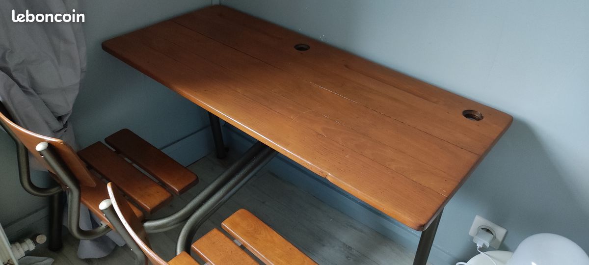 Bureau école vintage bois (image 4)