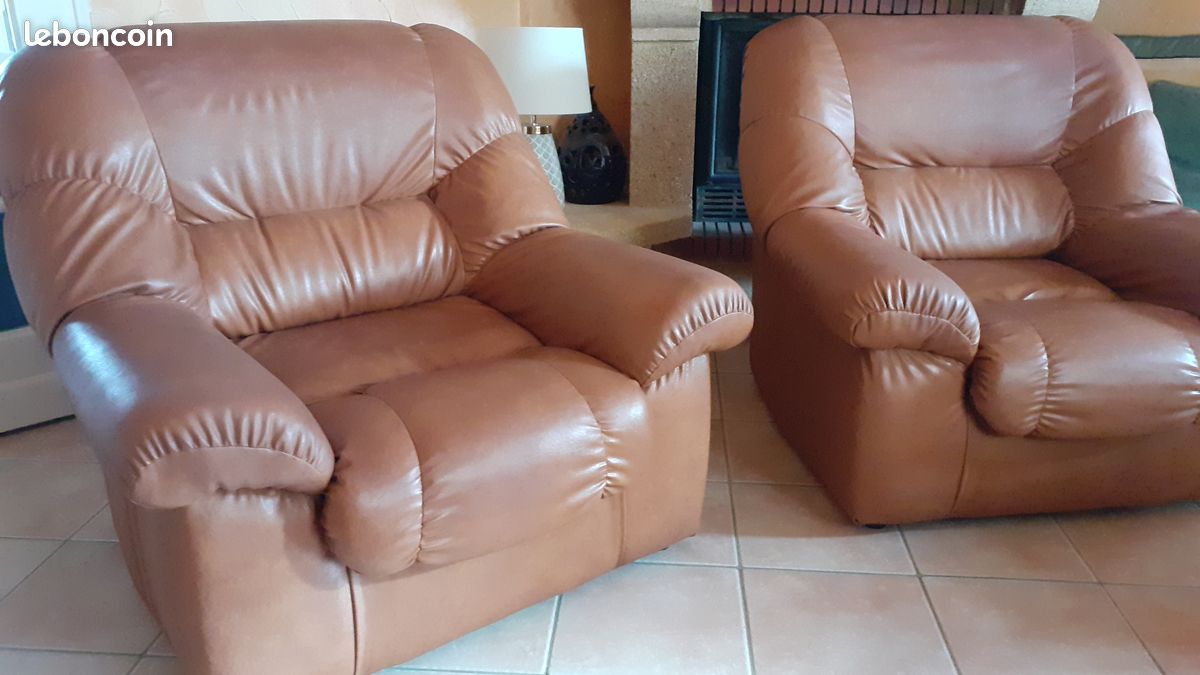 Fauteuils simili cuir marron (image 2)