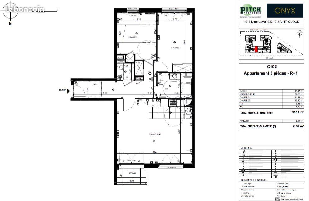 Appartement a louer saint-cloud - 3 pièce(s) - 72 m2 - Surfyn