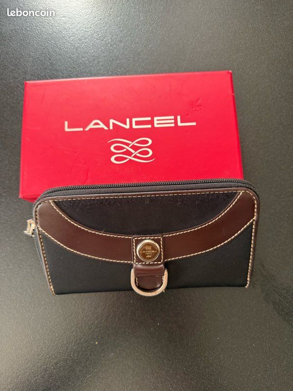 Portefeuille compagnon Lancel Paris – noir & cuir marron – boîte d’origine (image 1)