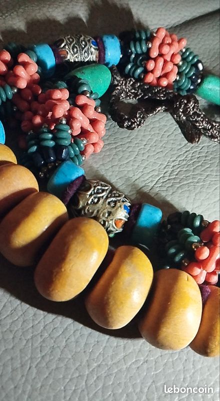 Collier Unique Atelier CampoCasso - Pierres Vintage Multicolores (quartz, Agate...) Avec Franges