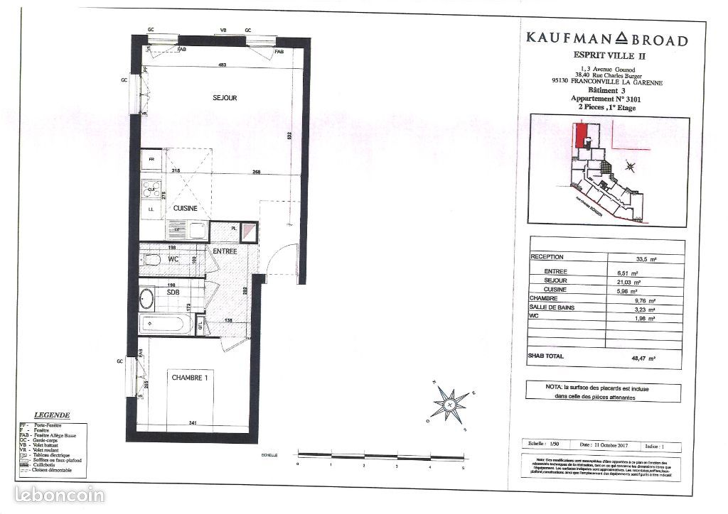 Appartement a louer franconville - 2 pièce(s) - 48 m2 - Surfyn