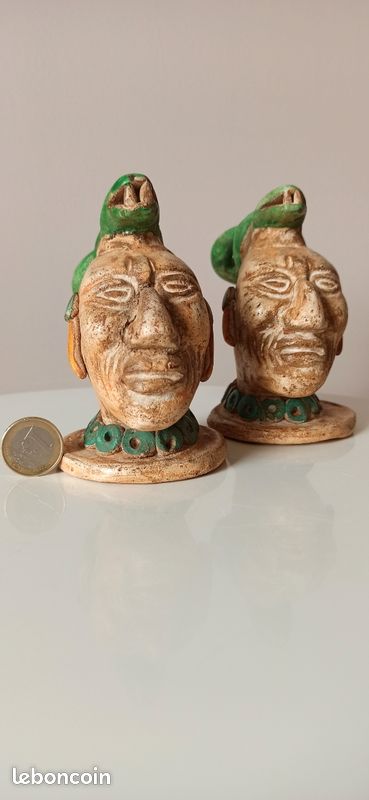 Duo de statuettes style Précolombien / Inca - Têtes à serpents (image 5)