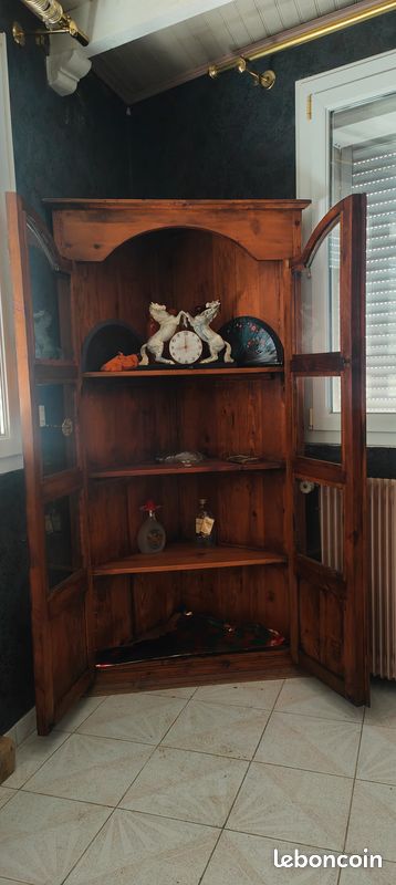 Très Rare et très ancien meuble d'angle, armoire, vitrine, bibliothèque bois massif, étagère, vaisselier, très belle qualité, avant 1900 (image 2)