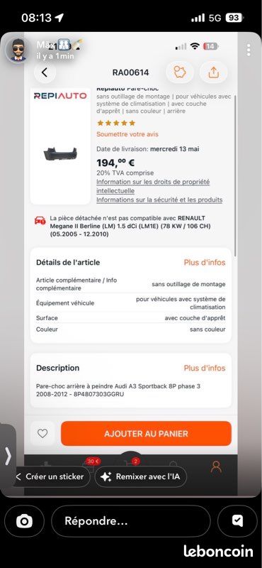 Vend pare-choc Audi a3 (image 1)