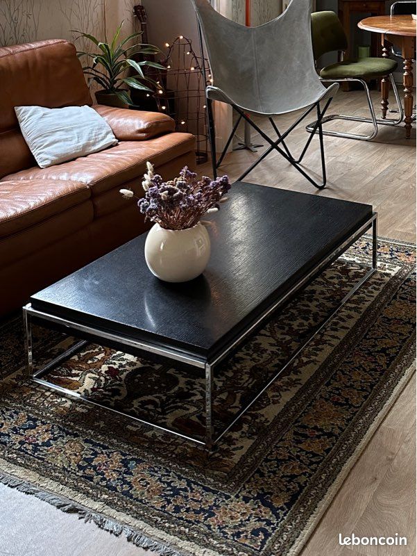 Table basse vintage noire et chromée (image 1)