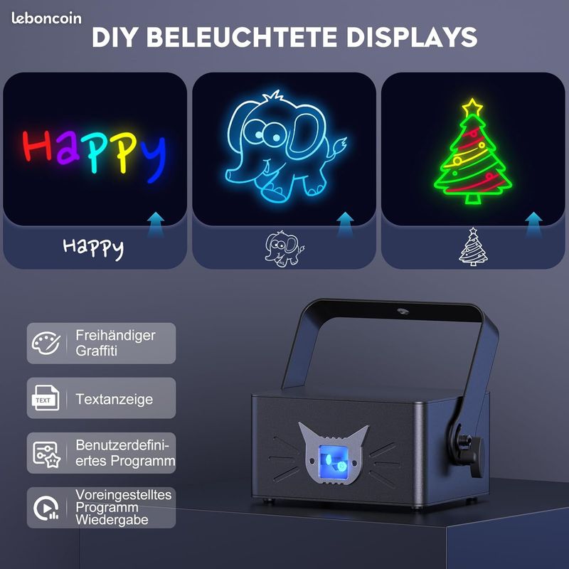 NEUF - DiscoLicht PartyLicht avec Bluetooth-App, 3D DIY Animation Disco Lumière avec Batterie 5200 mA, Animation DJ Party Lumières avec Télécommande et DMX 512, pour Party Bar Halloween Noël (image 2)