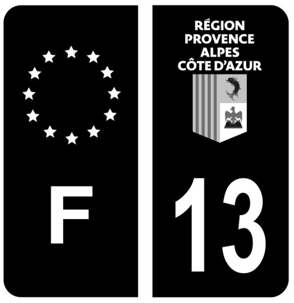 Autocollant plaque d'immatriculation Noire 13 Bouches du Rhône