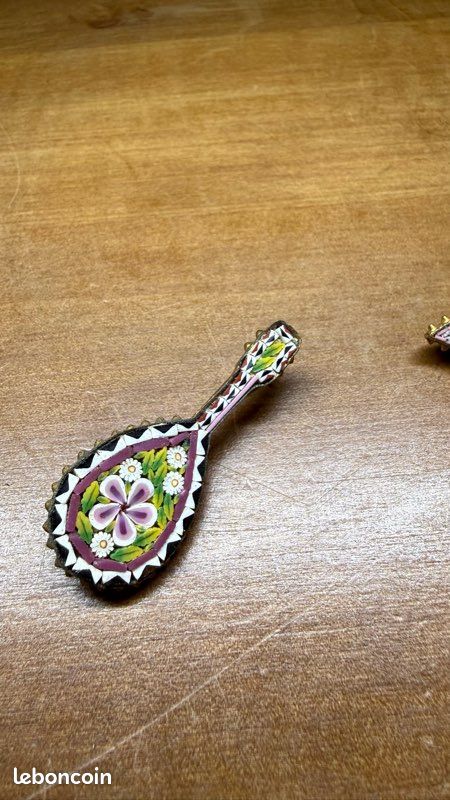 Broche Micro-mosaïque Italienne - Motif Fleurs - Bijou Vintage Occasion