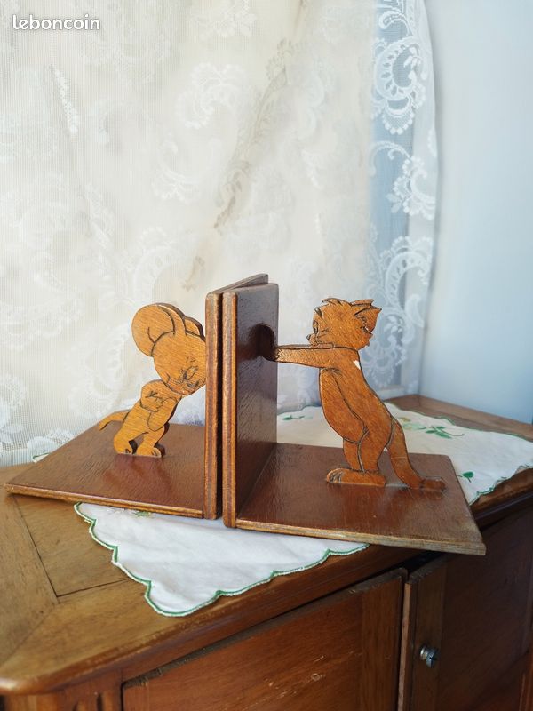 Serre-livres Vintage Tom et Jerry en Bois (image 1)
