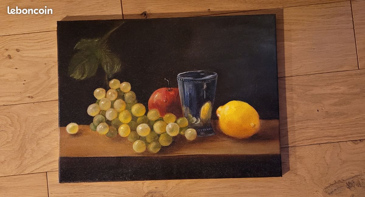 PEINTURE HST HUILE Sur Toile Nature Morte Aux Fruits French Antique EUR 8,00 - FR